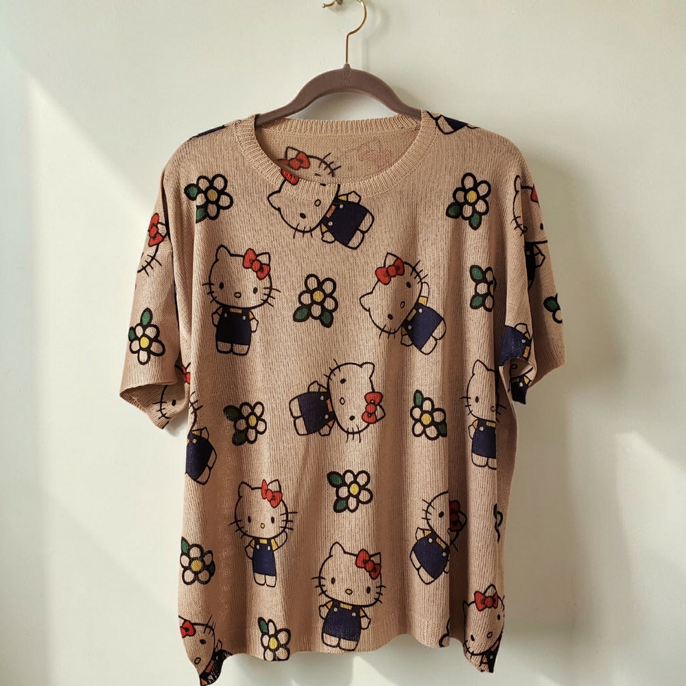 Hello Kitty Tan Short Sleeve Knit Top - NEW!